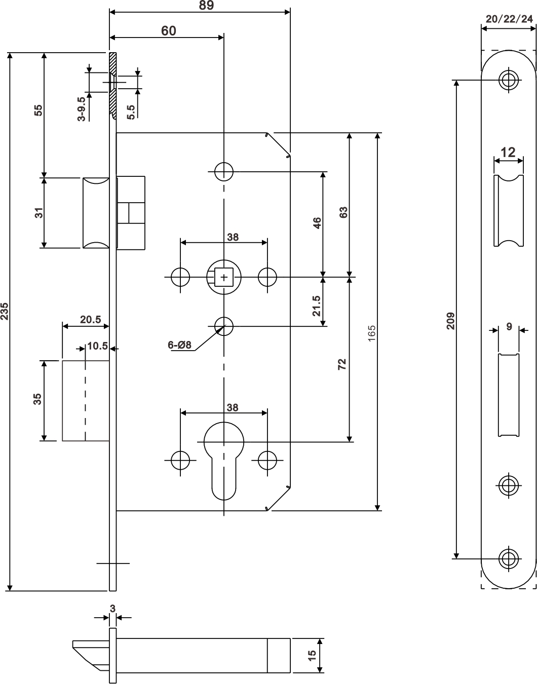 SS304 Fire Resistance Reversible Inside Latch Nut Door Lock