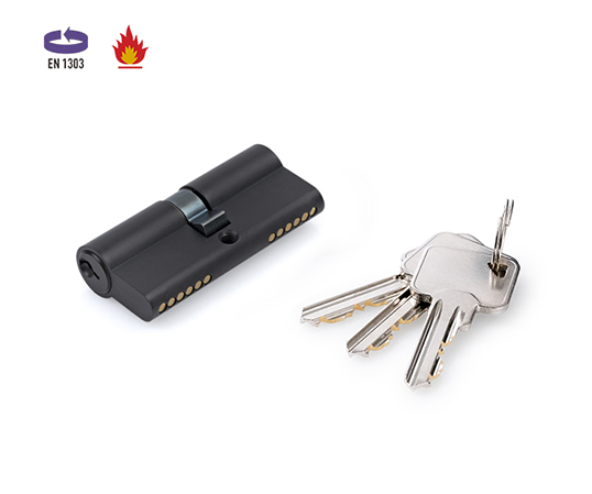 Mattschwarze, doppelte, offene Profilzylinderdetails