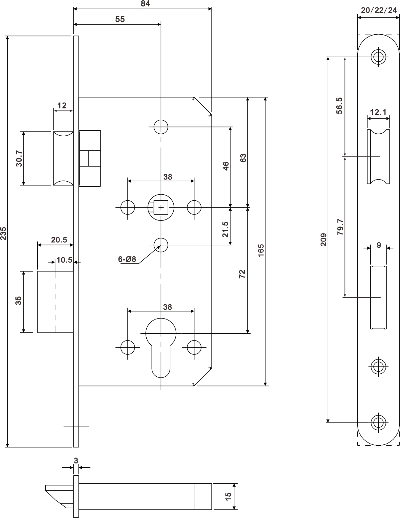 Brandschutztür-Hardware-Lieferant OEM Europe CE-zertifizierter Eintrag SUS304 Fire Proof 55 mm Dornmaß-Einsteckschloss-Set für den Projektbau